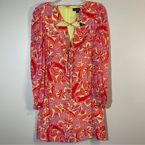 NICOLE MILLER Fearless Floral Long Sleeve Silk Blend Dress Red/Multi Size S